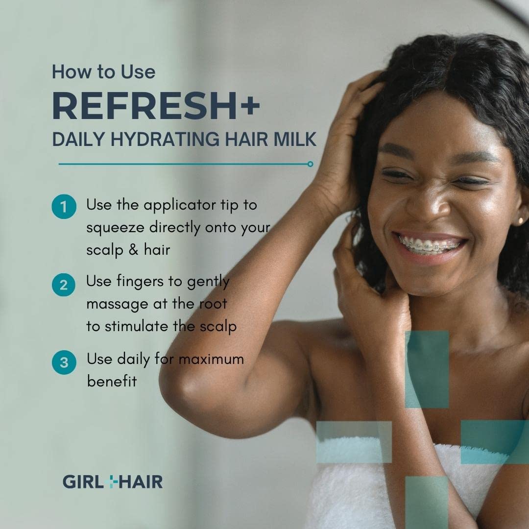 Girl+Hair Natural Hair Products, Refresh Plus Aloe Vera Biotin Hydrating Hair Milk, Promote Growth with Tea Tree and Aloe Vera